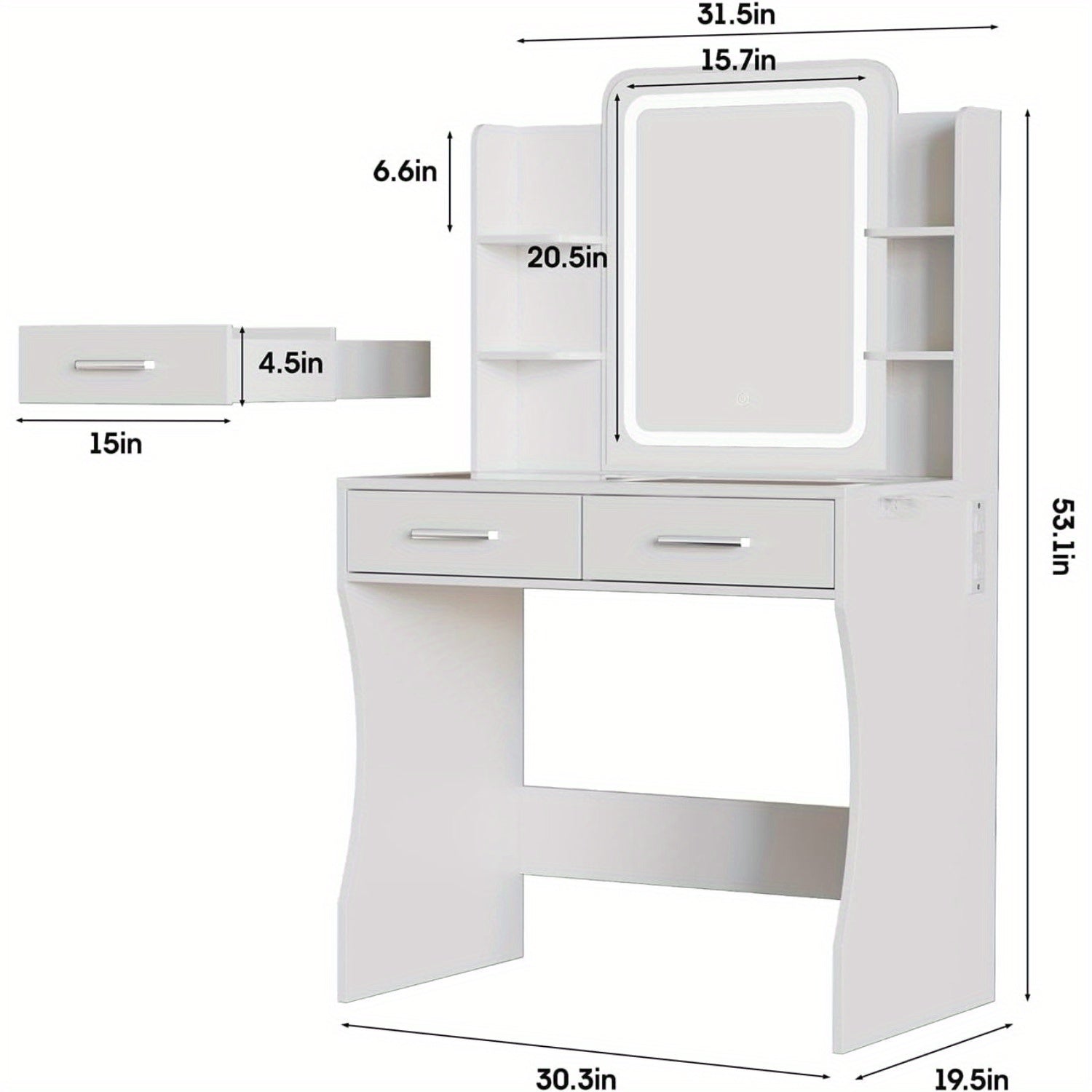 Vanity Desk with Mirror and Lights, Small Vanity Table for Bedroom with Lots Storage, Cute Vanity Makeup Table, 3 Lighting Modes