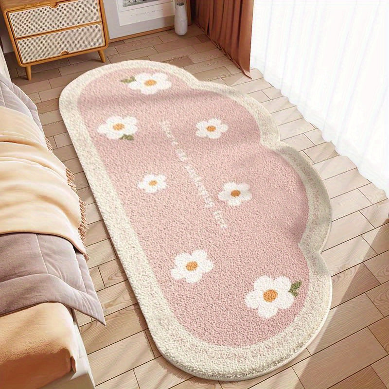 Tulip Cloud-Shaped Plush Soft Washable Thickened Irregular Non-Slip Floor Mat for Bedroom and Living Room Decor