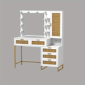 Contemporary White Dressing Table with Mirror, Light, and Multi-Function Socket - Particleboard