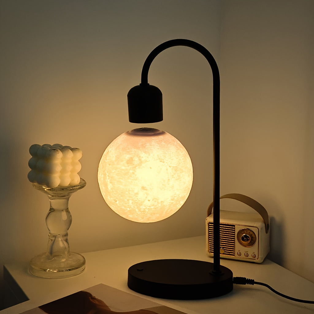 1pc Magnetic Floating Moon Lamp, Table Lamp, Desk Lamp, 15w Wireless Phone Charger, 3-color Adjustable