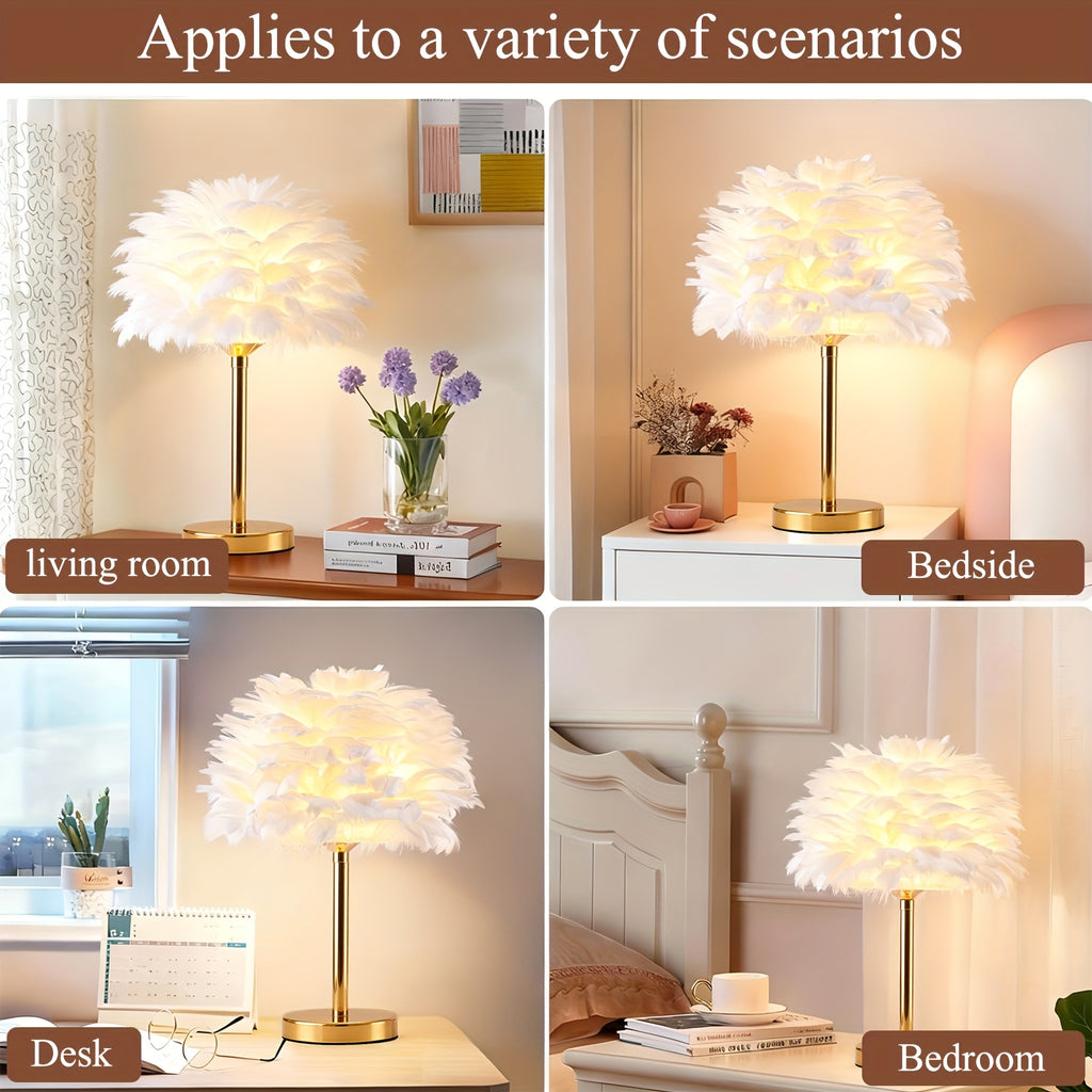 11.8*15.9 Inch Feather Lamp, USB Powered Lamps, Durable Metal Body, 3-Color Dimmable LED Light Strip
