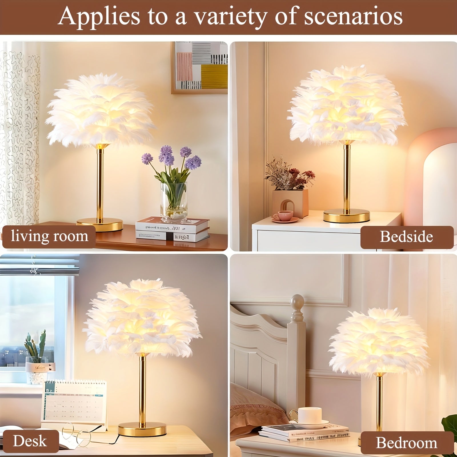 11.8*15.9 Inch Feather Lamp, USB Powered Lamps, Durable Metal Body, 3-Color Dimmable LED Light Strip