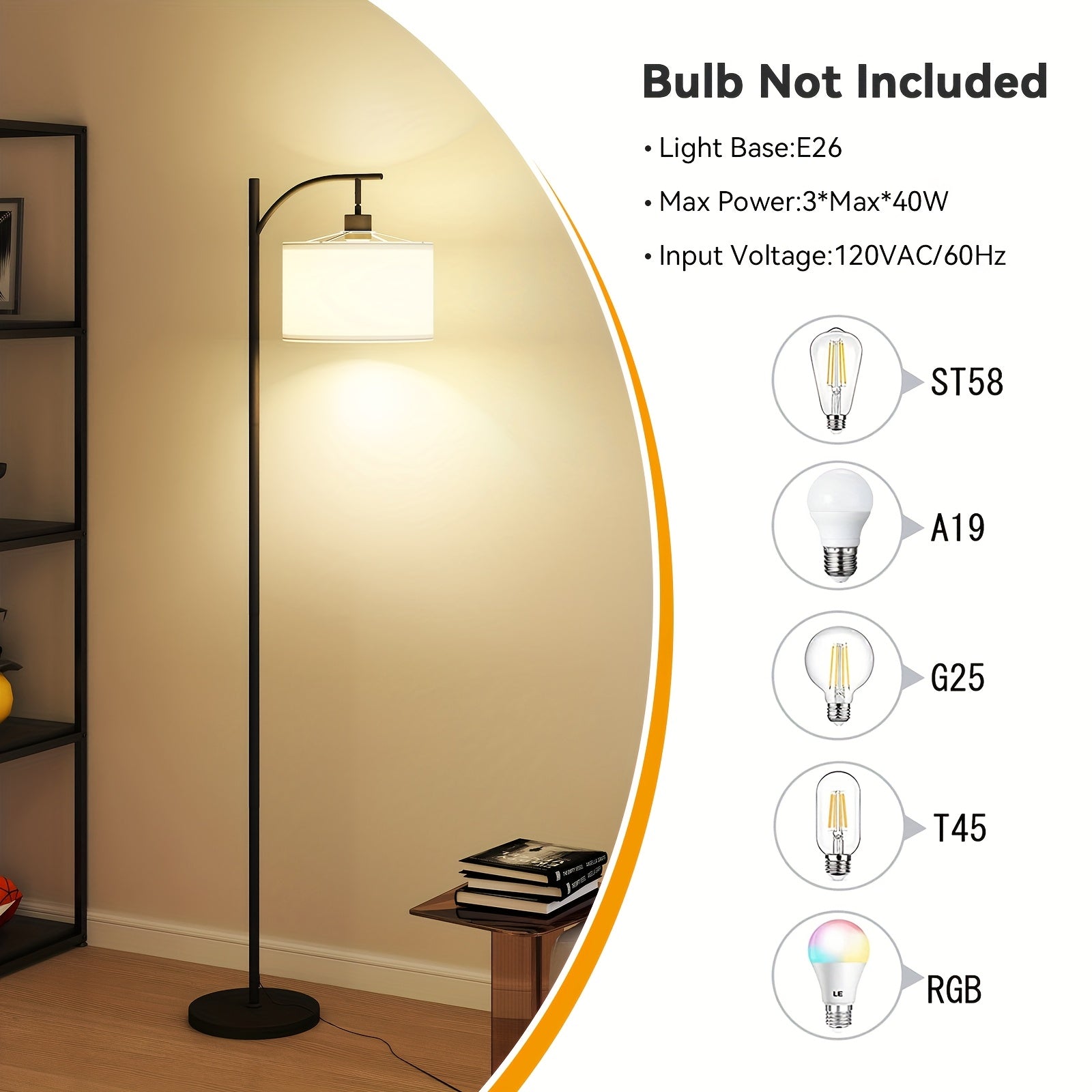 Modern Industrial Floor Lamp With Foot Wwitch - Polished Metal, Includes Beige Shade For Living Room