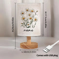 Customizable Name, Text, Three-Color Dimmable Daisy Spring Floral Print Bedside Lamp