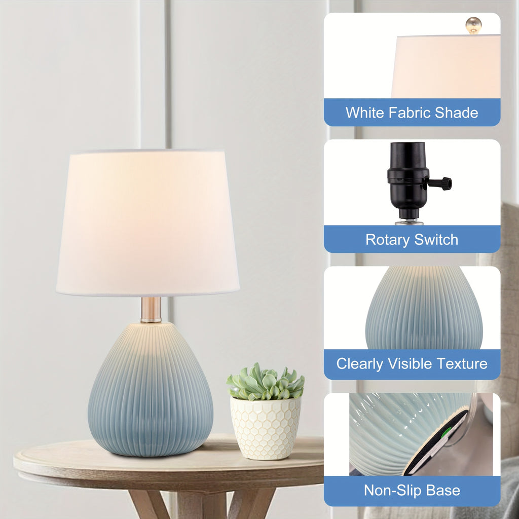 Set of 2 Contemporary Ceramic Table Lamps in Blue, Featuring Vertical Stripes, Each Measuring 15.5 Inches