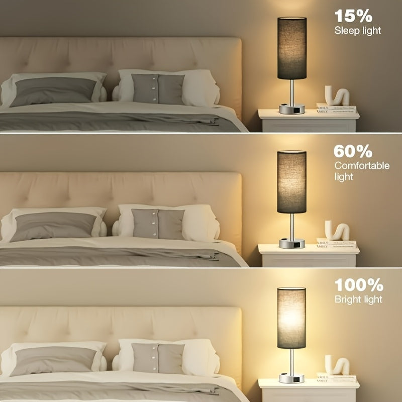 1\u002F2pcs Modern Bedside Table Lamp with Touch Control, 3-Way Dimmable, USB-C Charging Ports & AC Outlet
