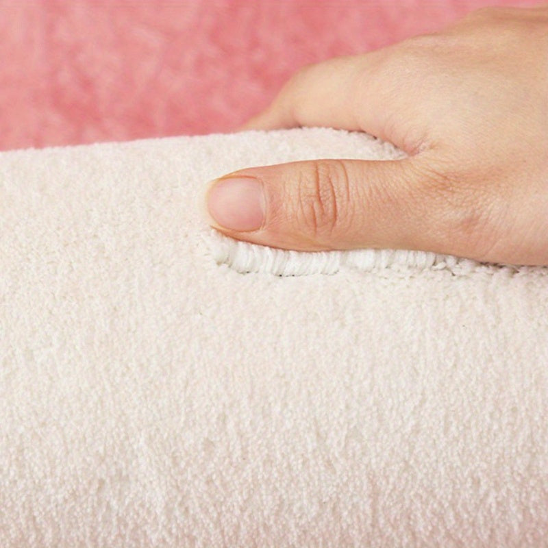 French Cream Style Bedroom Decorative Bedside Mat, 1000g Faux Cashmere + 10mm Thick, Cute Pink Floral Living Room Plush Mat