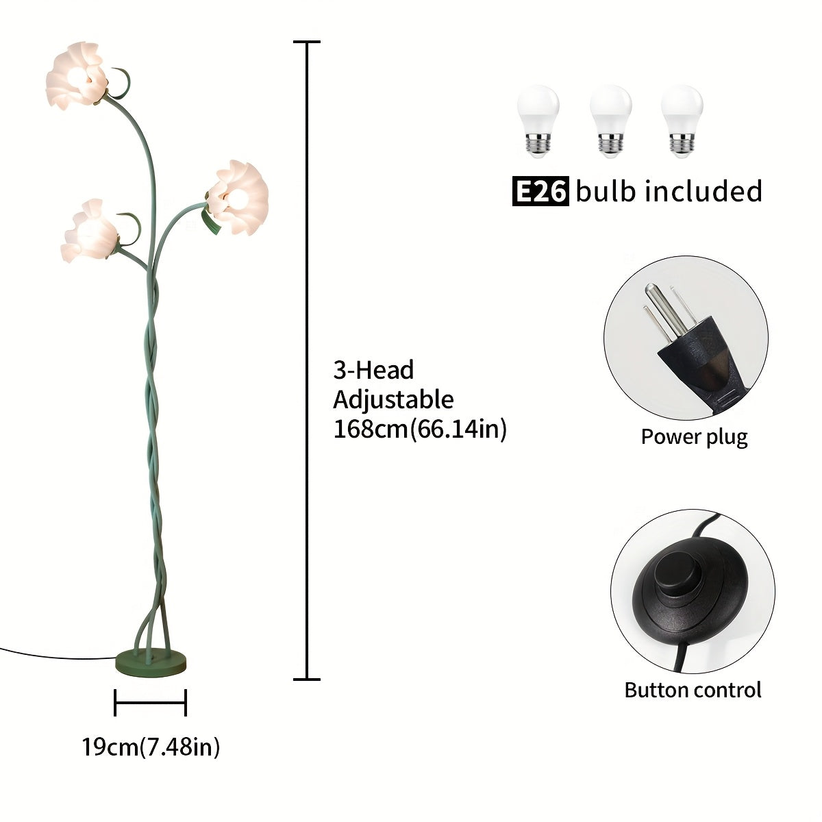 Modern Art Flower Floor Lamp, Flexible Arm Creative DIY Shape 3-Color Temperatures LED Corner Floor Lamp, Suitable For Bedroom