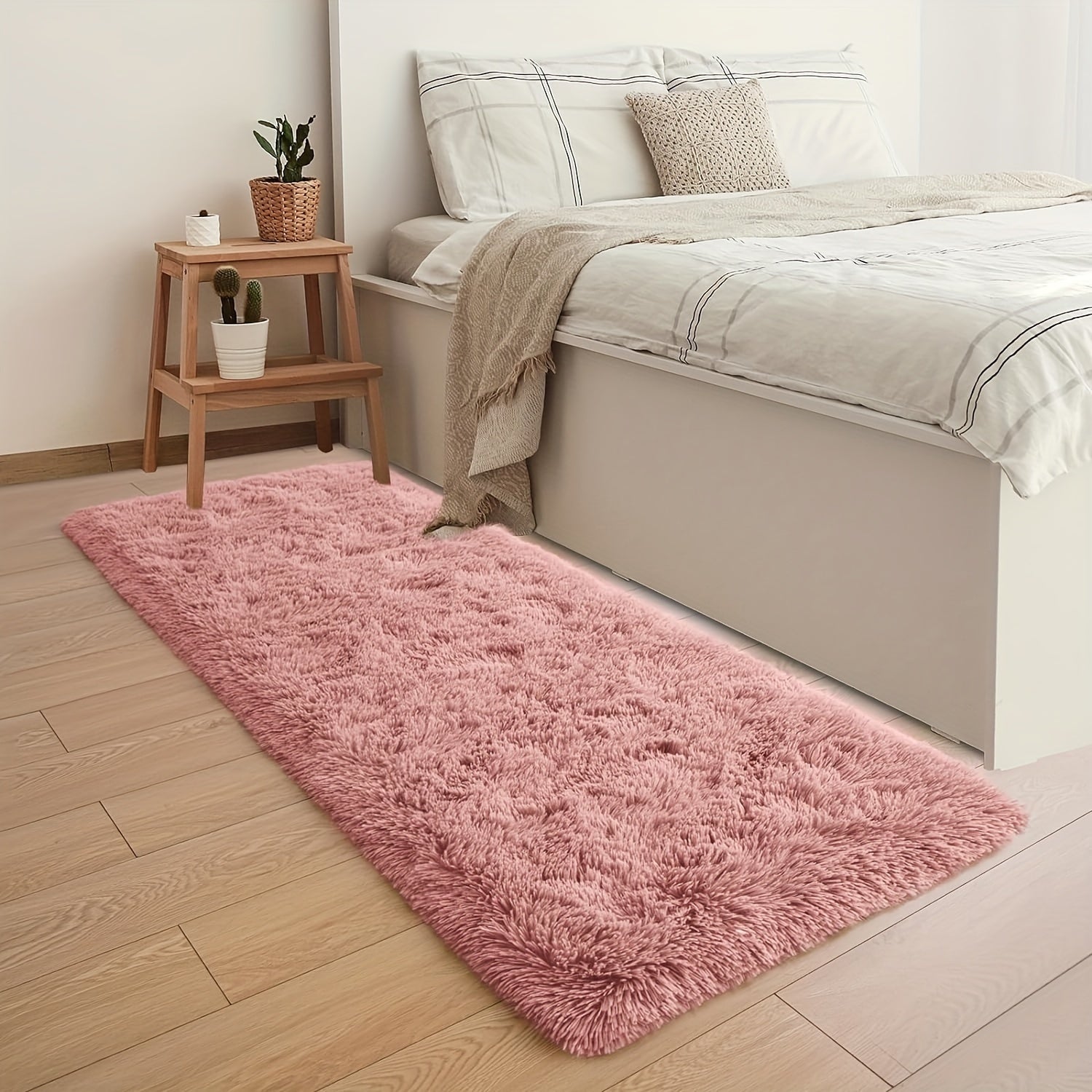1pc Plush Area Mat - Fluffy Shaggy Soft Lightweight Durable 100% Polyester Mat for Bedroom, Living Room
