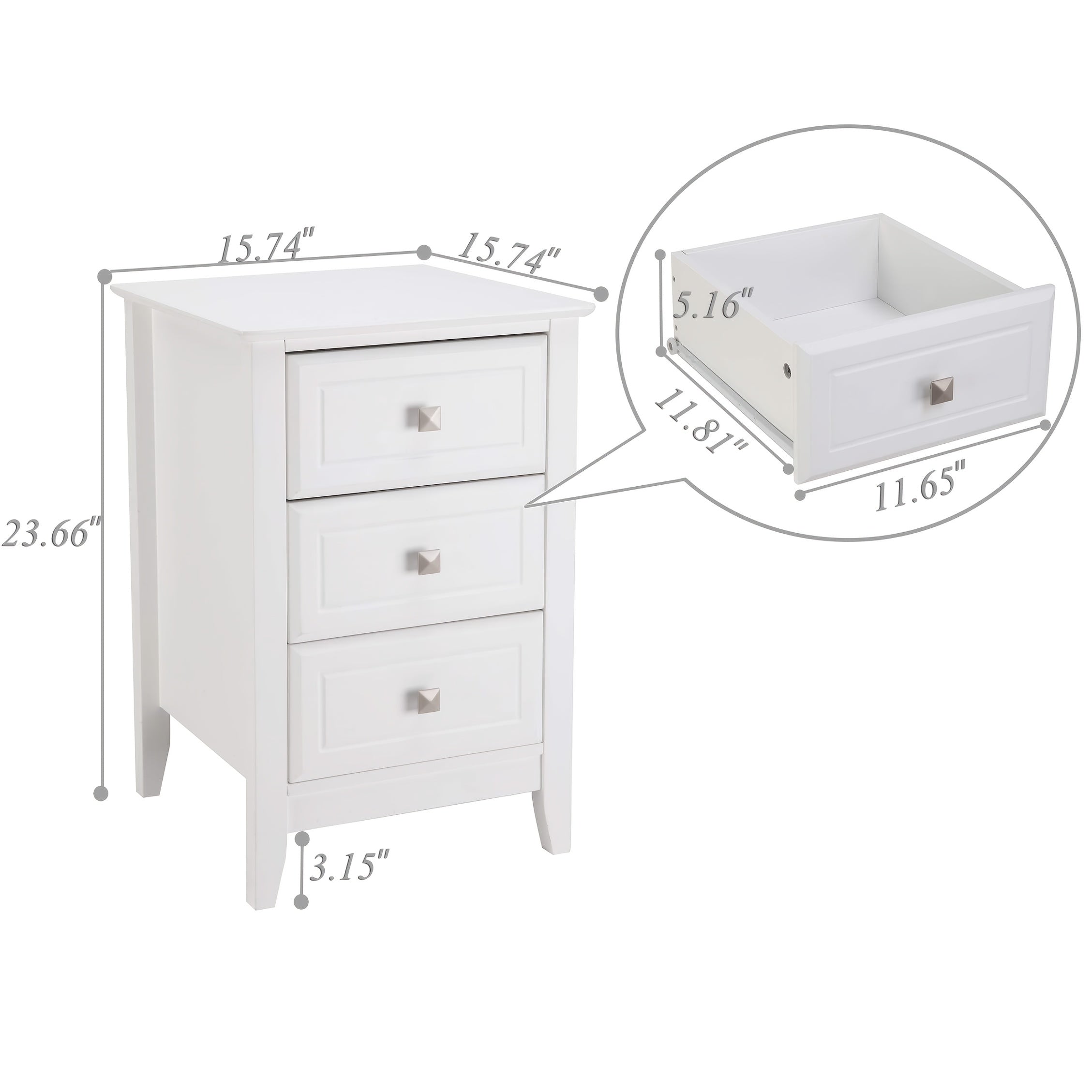 Bonnlo Modern Minimalist Nightstand - No Assembly Required Bedside Table with 3 Smooth-Gliding Drawers & Metal Knobs