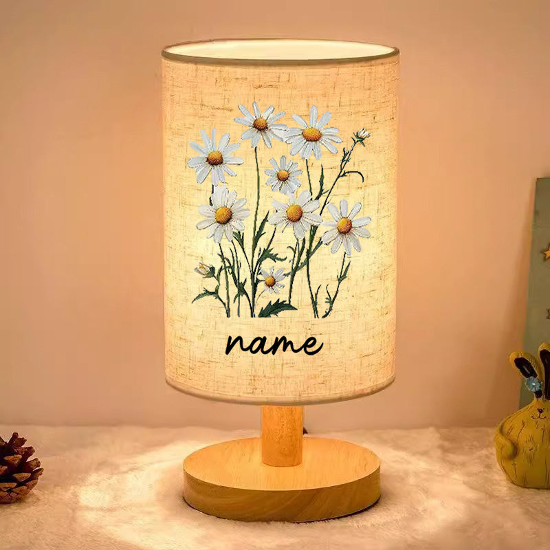 Customizable Name, Text, Three-Color Dimmable Daisy Spring Floral Print Bedside Lamp