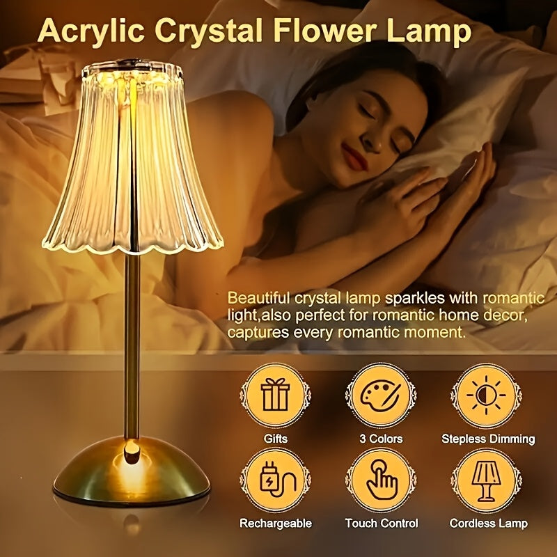 Crystal Cordless Table Lamps-1\u002F2pcs Rechargeable Gloden Vintage LED Desk Lamp With USB Port